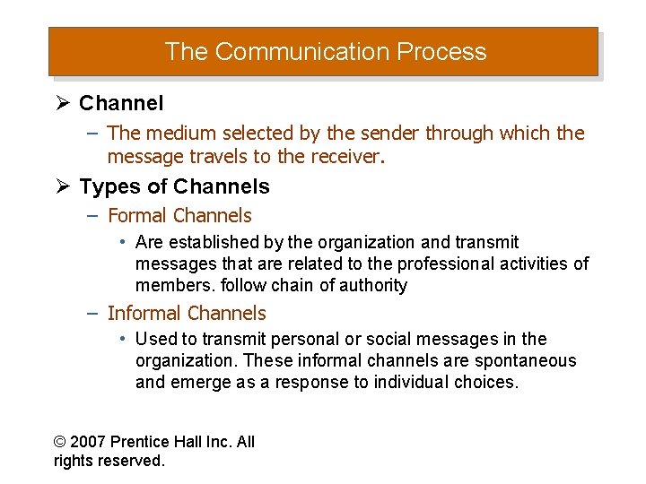 The Communication Process Ø Channel – The medium selected by the sender through which