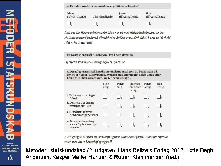 Metoder i statskundskab (2. udgave), Hans Reitzels Forlag 2012, Lotte Bøgh Andersen, Kasper Møller