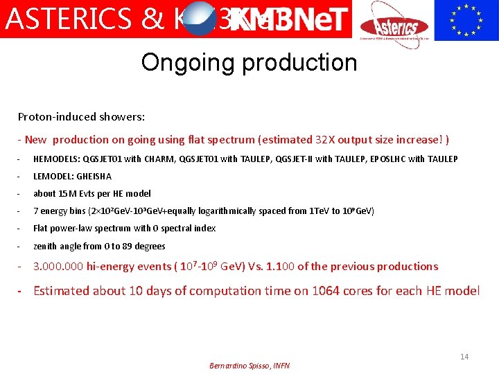 ASTERICS & KM 3 Ne. T Ongoing production Proton-induced showers: - New production on