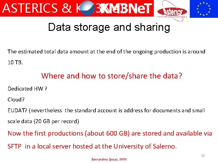 ASTERICS & KM 3 Ne. T Data storage and sharing The estimated total data