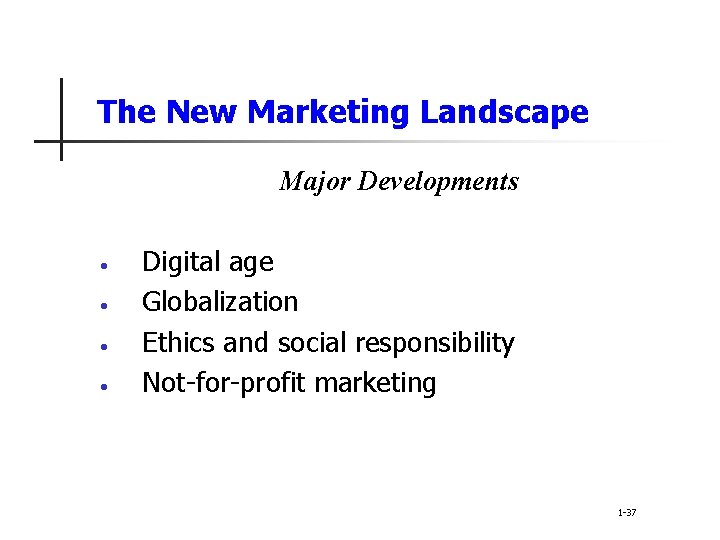 The New Marketing Landscape Major Developments • • Digital age Globalization Ethics and social