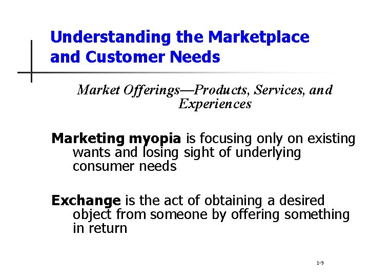 Understanding the Marketplace and Customer Needs Market Offerings—Products, Services, and Experiences Marketing myopia is