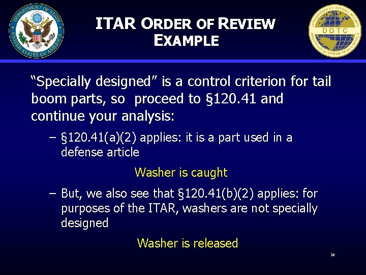 ITAR ORDER OF REVIEW EXAMPLE “Specially designed” is a control criterion for tail boom