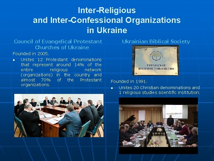 Inter-Religious and Inter-Confessional Organizations in Ukraine Council of Evangelical Protestant Churches of Ukraine Founded