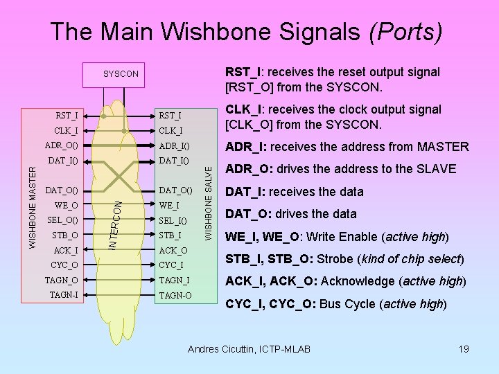 The Main Wishbone Signals (Ports) RST_I: receives the reset output signal [RST_O] from the