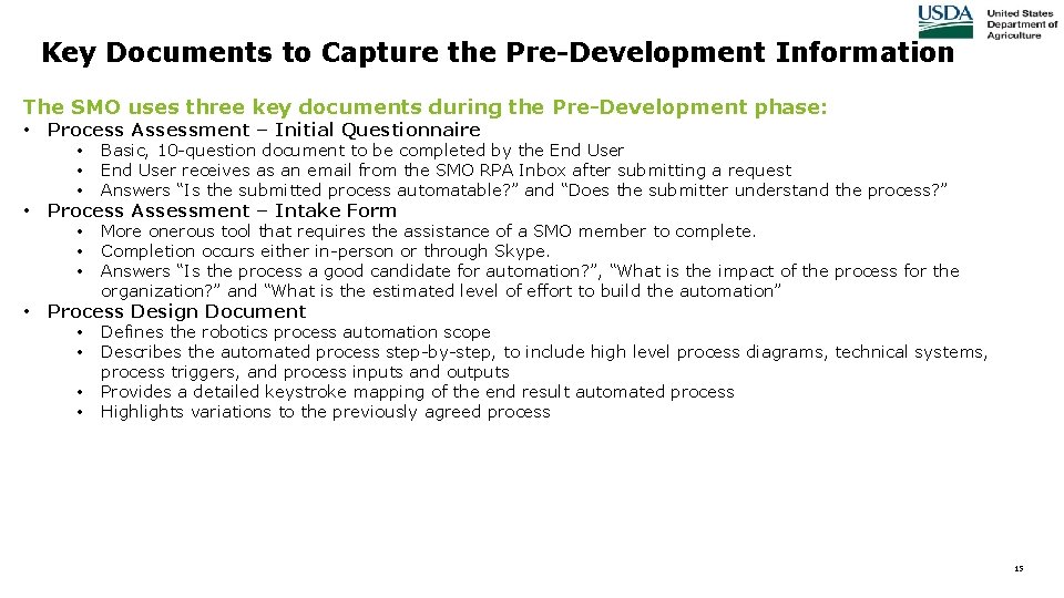 Key Documents to Capture the Pre-Development Information The SMO uses three key documents during Key Documents to Capture the Pre-Development Information The SMO uses three key documents during