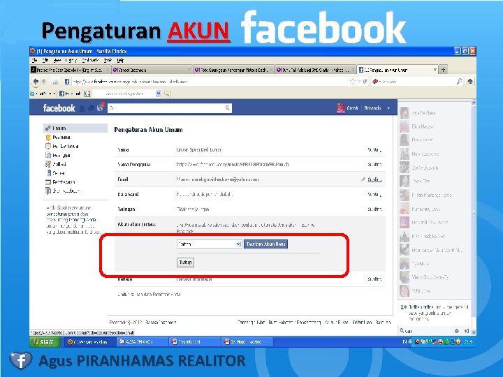 Pengaturan AKUN Agus PIRANHAMAS REALITOR 