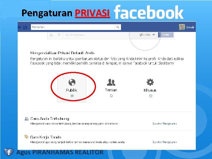 Pengaturan PRIVASI Agus PIRANHAMAS REALITOR 