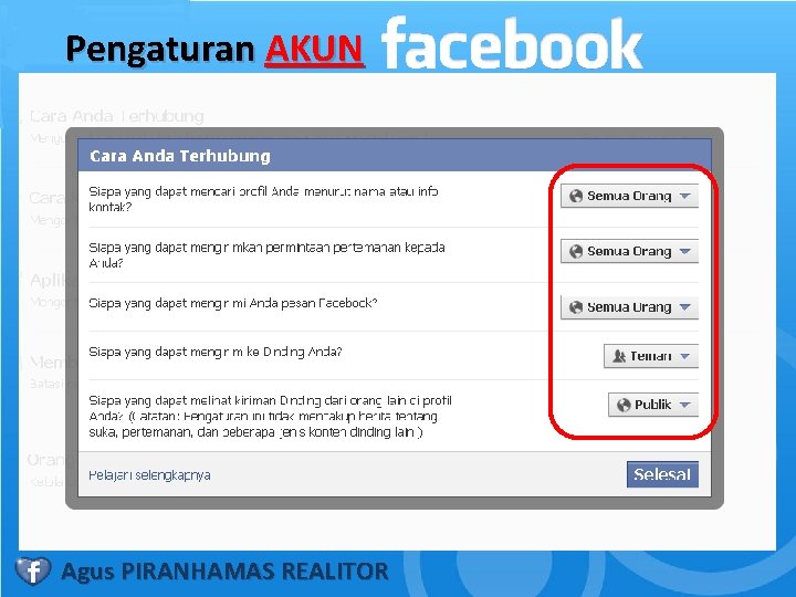Pengaturan AKUN Agus PIRANHAMAS REALITOR 