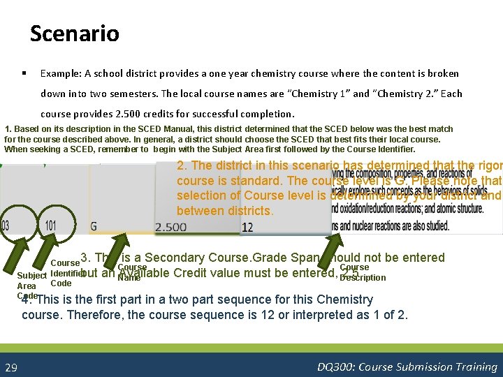 Scenario § Example: A school district provides a one year chemistry course where the