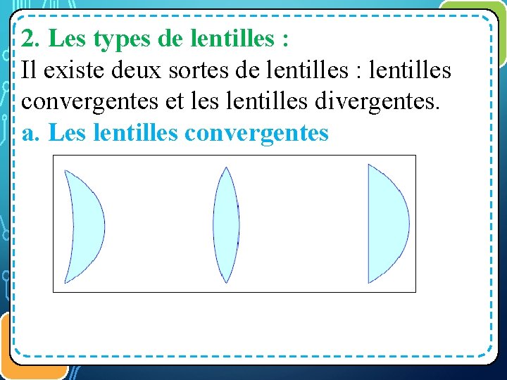 2. Les types de lentilles : Il existe deux sortes de lentilles : lentilles