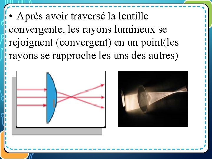  • Après avoir traversé la lentille convergente, les rayons lumineux se rejoignent (convergent)