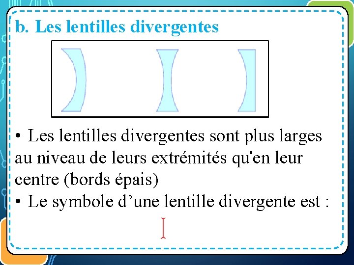 b. Les lentilles divergentes ﻣﻜﻮﻧﺎﺕ ﺍﻟﺬﺭﺓ. 1 • Les lentilles divergentes sont plus larges