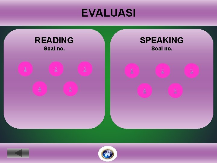 EVALUASI READING SPEAKING Soal no. 1 2 4 3 5 