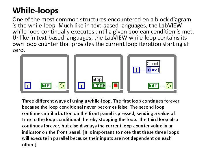 While-loops One of the most common structures encountered on a block diagram is the