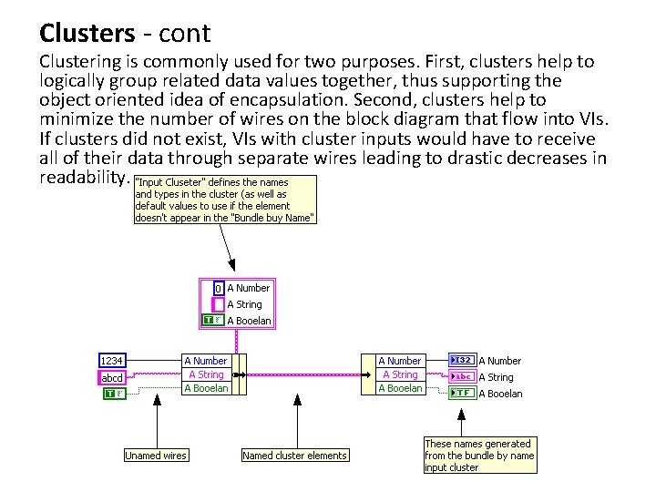 Clusters - cont Clustering is commonly used for two purposes. First, clusters help to