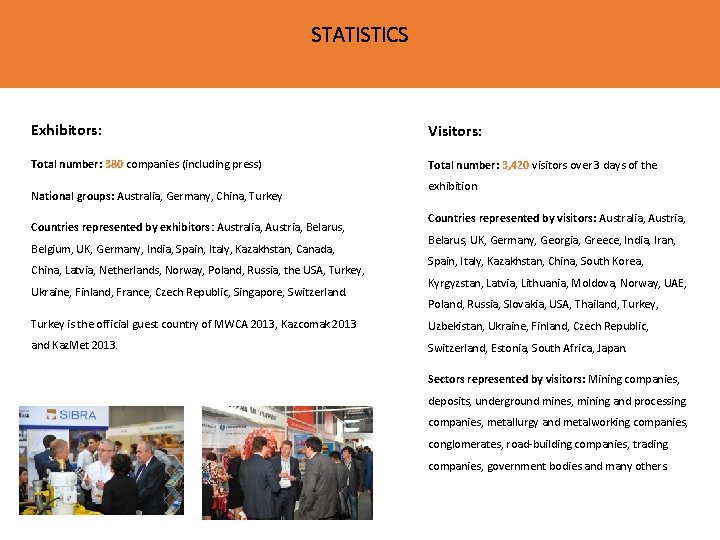 STATISTICS Exhibitors: Visitors: Total number: 380 companies (including press) Total number: 3, 420 visitors