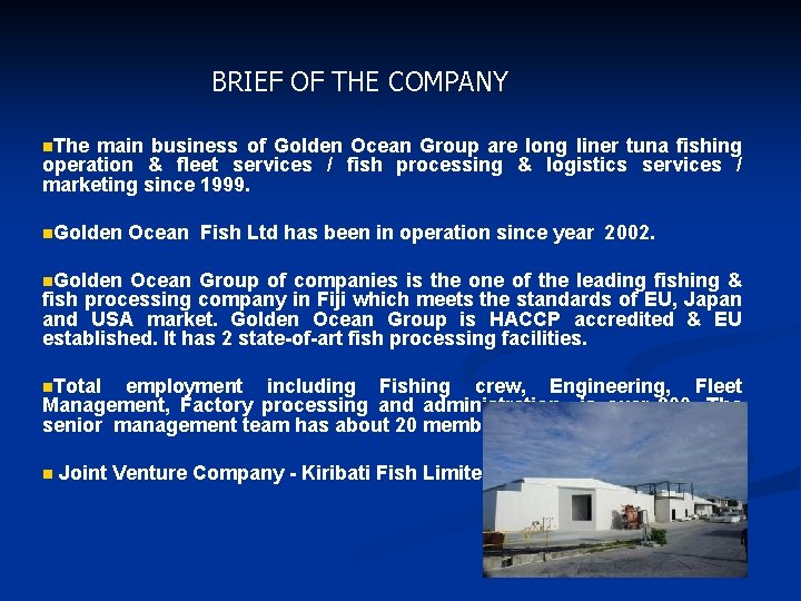 BRIEF OF THE COMPANY n. The main business of Golden Ocean Group are long BRIEF OF THE COMPANY n. The main business of Golden Ocean Group are long