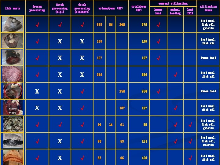 fish waste frozen processing fresh processing (FIJI) fresh processing (KIRIBATI) volume/year (MT) total/year (MT) fish waste frozen processing fresh processing (FIJI) fresh processing (KIRIBATI) volume/year (MT) total/year (MT)