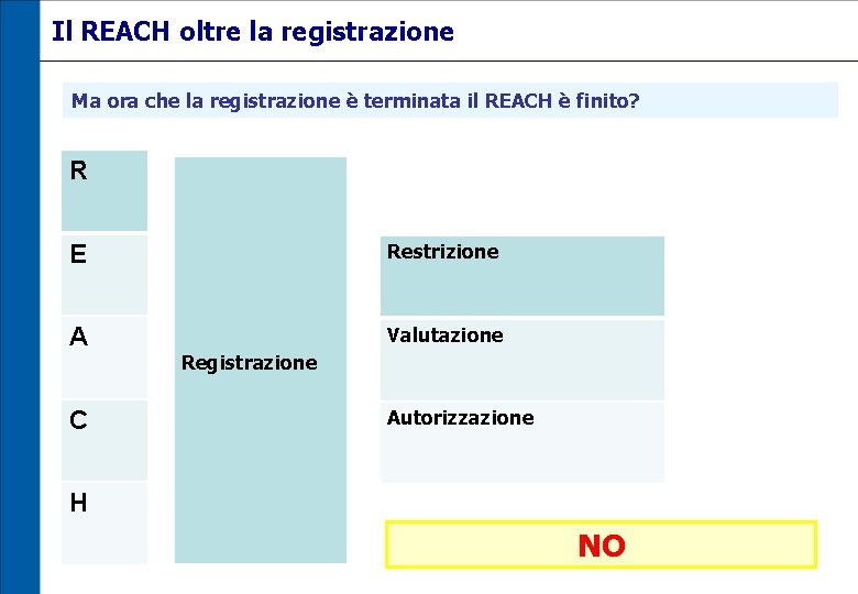 Il REACH oltre la registrazione Ma ora che la registrazione è terminata il REACH