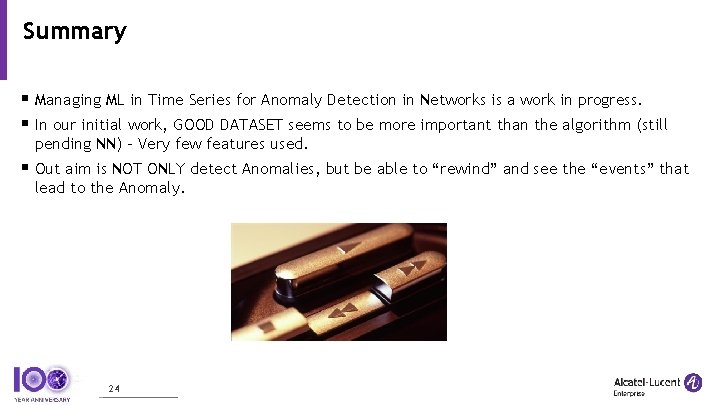 Summary § Managing ML in Time Series for Anomaly Detection in Networks is a