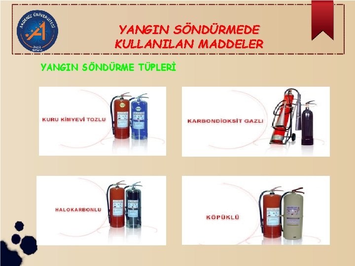 YANGIN SÖNDÜRMEDE KULLANILAN MADDELER YANGIN SÖNDÜRME TÜPLERİ 