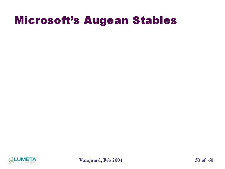 Microsoft’s Augean Stables Vanguard, Feb 2004 53 of 60 
