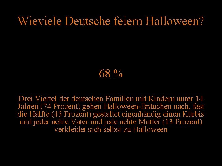 Wieviele Deutsche feiern Halloween? 68 % Drei Viertel der deutschen Familien mit Kindern unter