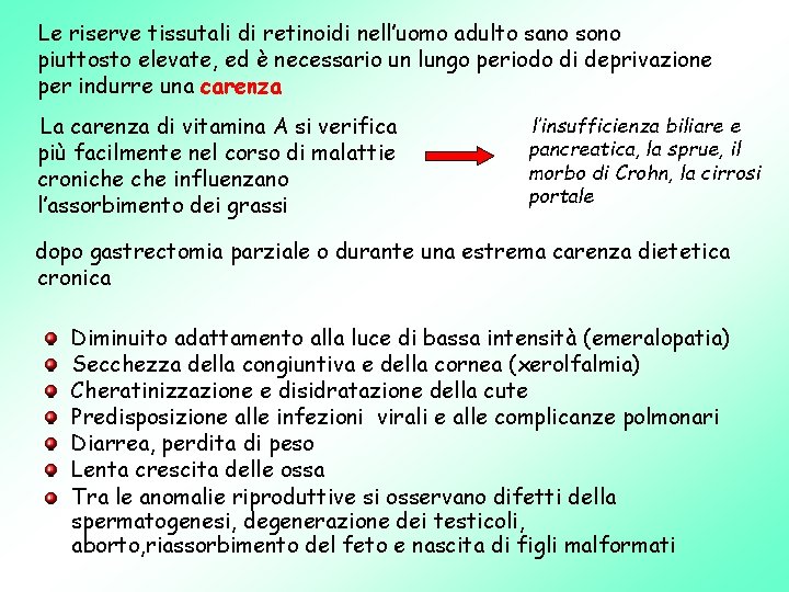 Le riserve tissutali di retinoidi nell’uomo adulto sano sono piuttosto elevate, ed è necessario