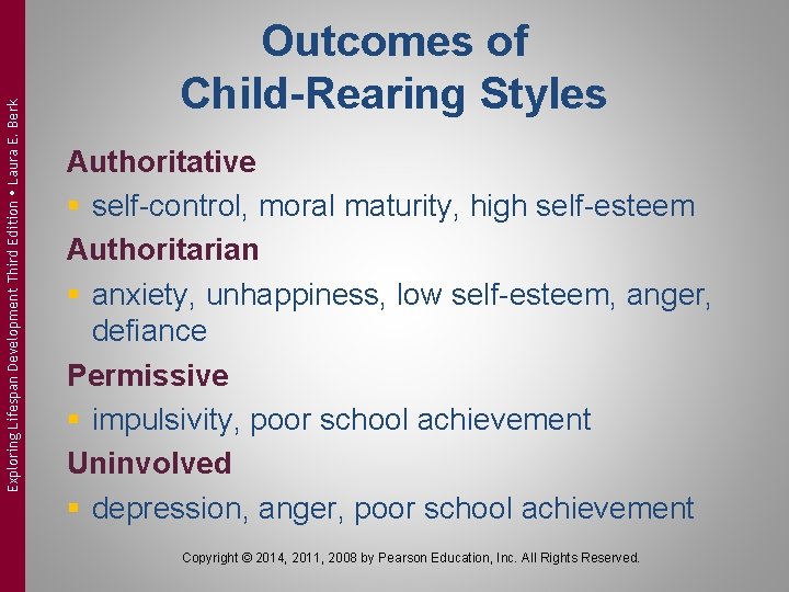 Exploring Lifespan Development Third Edition Laura E. Berk Outcomes of Child-Rearing Styles Authoritative § Exploring Lifespan Development Third Edition Laura E. Berk Outcomes of Child-Rearing Styles Authoritative §