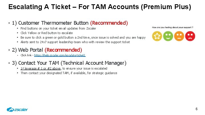Escalating A Ticket – For TAM Accounts (Premium Plus) • 1) Customer Thermometer Button