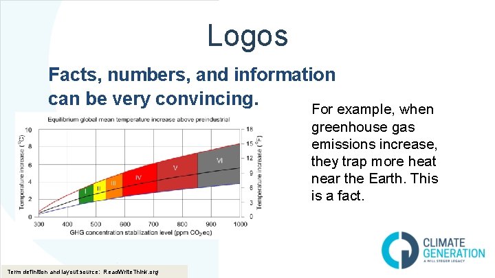 Logos Facts, numbers, and information can be very convincing. For example, when greenhouse gas