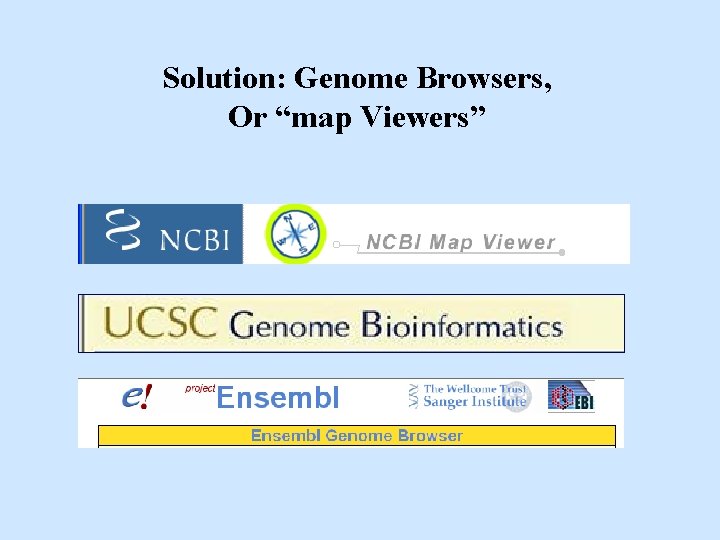 Solution: Genome Browsers, Or “map Viewers” Solution: Genome Browsers, Or “map Viewers”