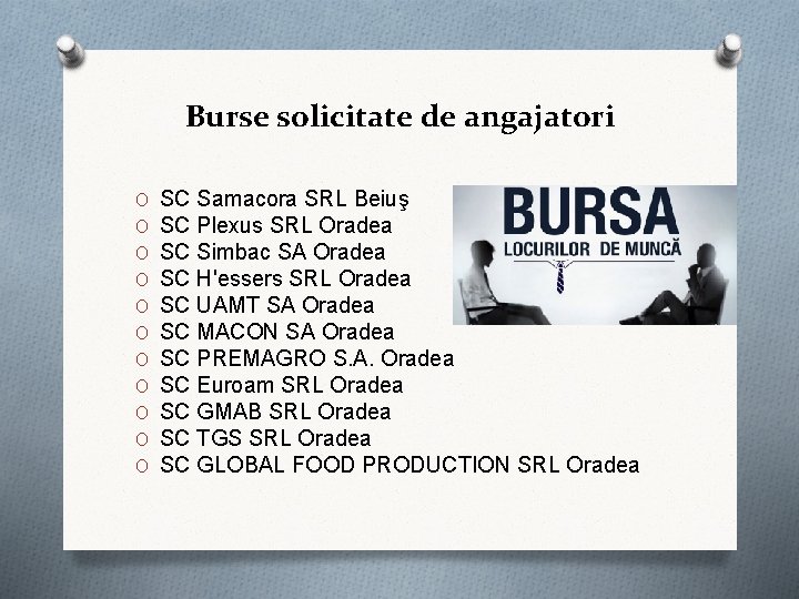 Burse solicitate de angajatori O O O SC Samacora SRL Beiuş SC Plexus SRL Burse solicitate de angajatori O O O SC Samacora SRL Beiuş SC Plexus SRL