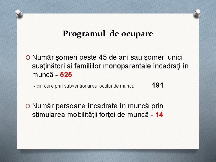 Programul de ocupare O Număr şomeri peste 45 de ani sau şomeri unici susţinători Programul de ocupare O Număr şomeri peste 45 de ani sau şomeri unici susţinători