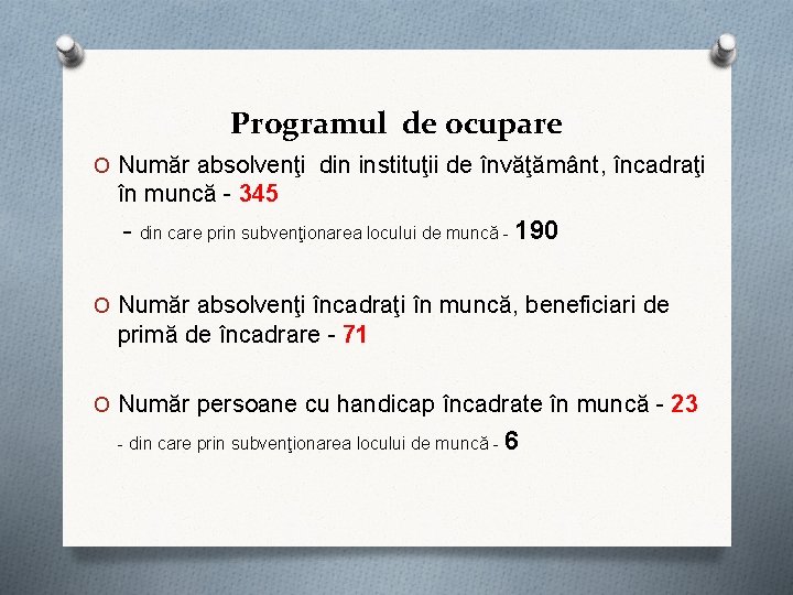 Programul de ocupare O Număr absolvenţi din instituţii de învăţământ, încadraţi în muncă - Programul de ocupare O Număr absolvenţi din instituţii de învăţământ, încadraţi în muncă -