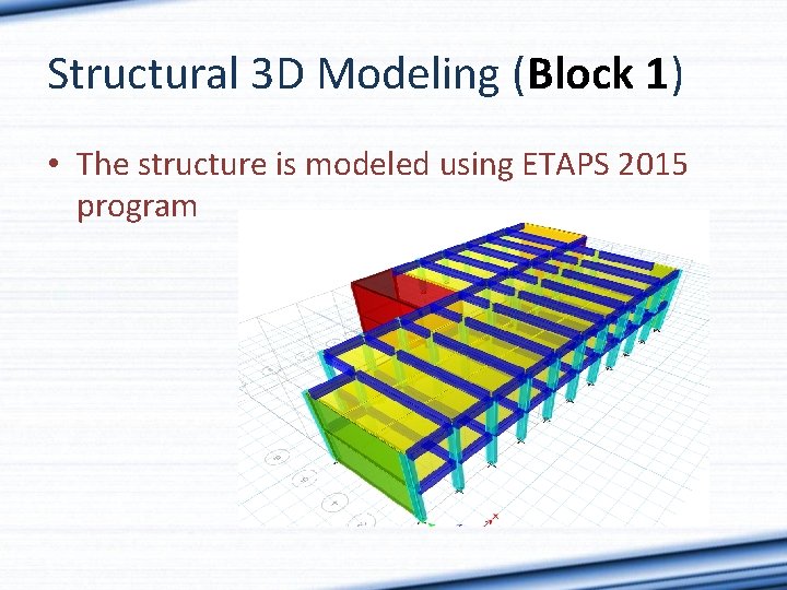 Structural 3 D Modeling (Block 1) • The structure is modeled using ETAPS 2015