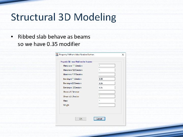 Structural 3 D Modeling • Ribbed slab behave as beams so we have 0.