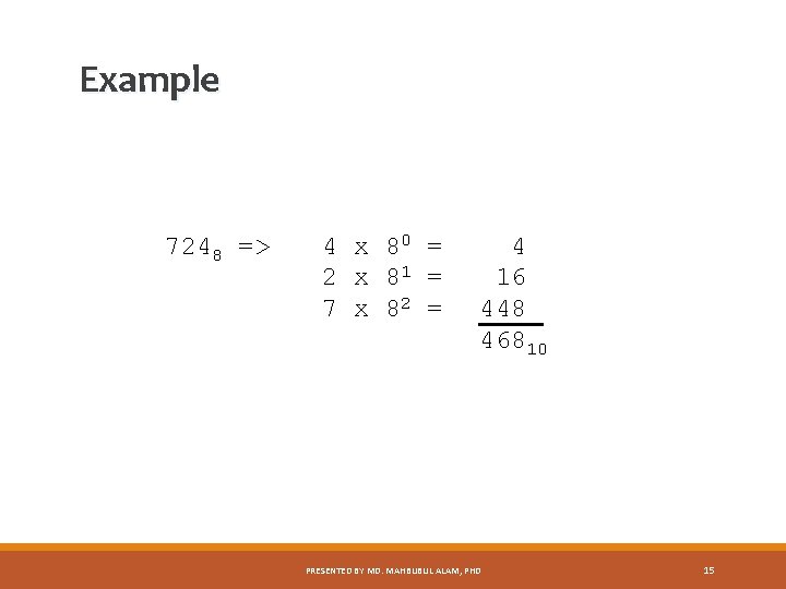 Example 7248 => 4 x 80 = 2 x 81 = 7 x 82