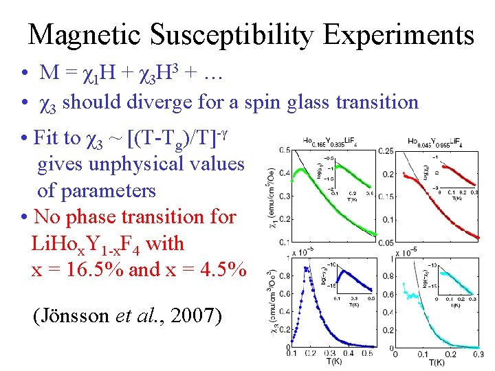 Magnetic Susceptibility Experiments • M = χ1 H + χ3 H 3 + …