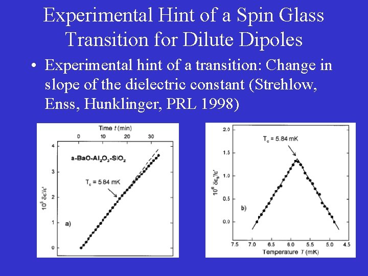 Experimental Hint of a Spin Glass Transition for Dilute Dipoles • Experimental hint of