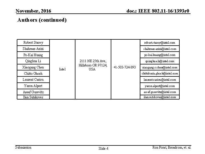 November, 2016 doc. : IEEE 802. 11 -16/1393 r 0 Authors (continued) Robert Stacey