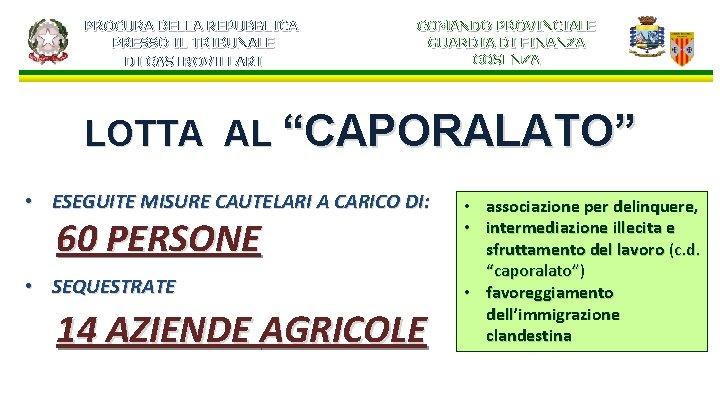 PROCURA DELLA REPUBBLICA PRESSO IL TRIBUNALE DI CASTROVILLARI COMANDO PROVINCIALE GUARDIA DI FINANZA COSENZA PROCURA DELLA REPUBBLICA PRESSO IL TRIBUNALE DI CASTROVILLARI COMANDO PROVINCIALE GUARDIA DI FINANZA COSENZA