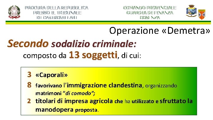 PROCURA DELLA REPUBBLICA PRESSO IL TRIBUNALE DI CASTROVILLARI COMANDO PROVINCIALE GUARDIA DI FINANZA COSENZA PROCURA DELLA REPUBBLICA PRESSO IL TRIBUNALE DI CASTROVILLARI COMANDO PROVINCIALE GUARDIA DI FINANZA COSENZA