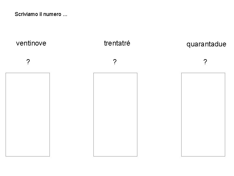 Scriviamo il numero. . . ventinove ? trentatré ? quarantadue ? 