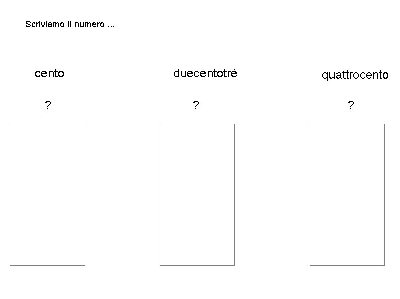 Scriviamo il numero. . . cento ? duecentotré ? quattrocento ? 