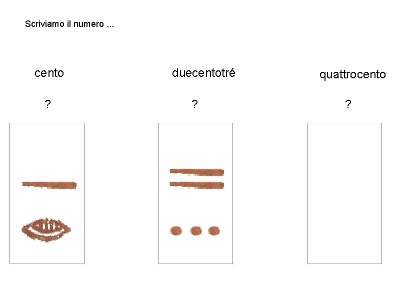 Scriviamo il numero. . . cento ? duecentotré ? quattrocento ? 