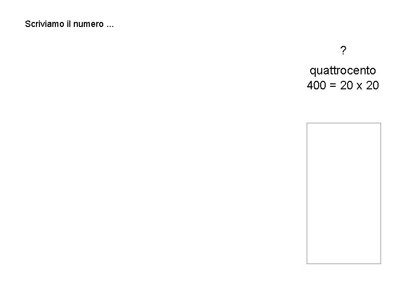 Scriviamo il numero. . . ? quattrocento 400 = 20 x 20 