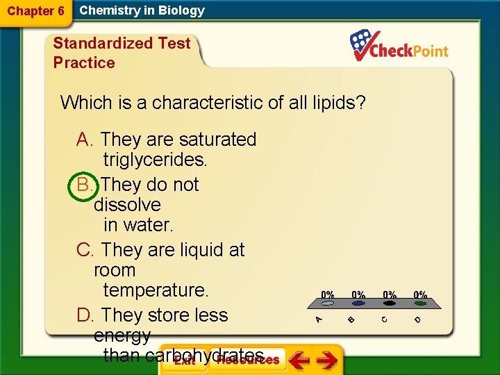 Chapter 6 Chemistry in Biology Standardized Test Practice Which is a characteristic of all