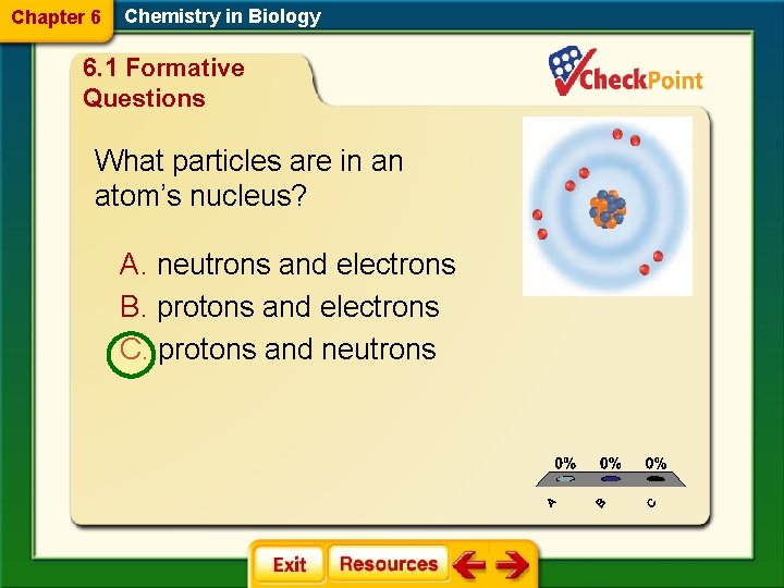 Chapter 6 Chemistry in Biology 6. 1 Formative Questions What particles are in an
